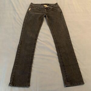 Bubblegum Low Rise Slim Straight Jeans Woman 7/8 Gray Stretch Denim Flap Pockets